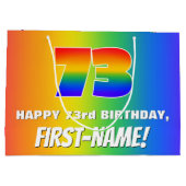 73. Geburtstag: Farbiges, lustiges Regenbogenmuste Große Geschenktüte (Rückseite)
