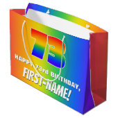 73. Geburtstag: Farbiges, lustiges Regenbogenmuste Große Geschenktüte (Rückseite Schrägansicht)
