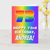 73. Geburtstag: Farbiges, lustiges Regenbogenmuste Karte (Gelbe Blume)