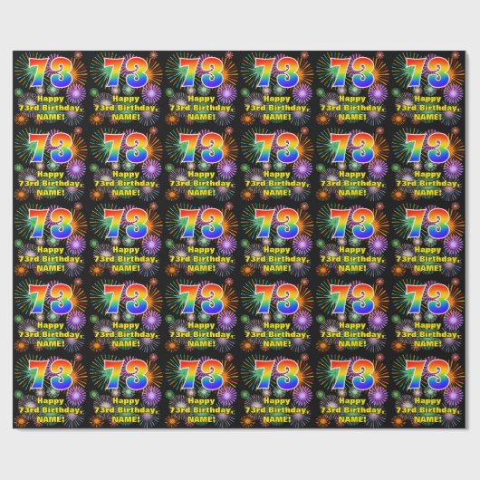 73. Geburtstag: Fun Fireworks, Rainbow Look # "73" Geschenkpapier (Flach)
