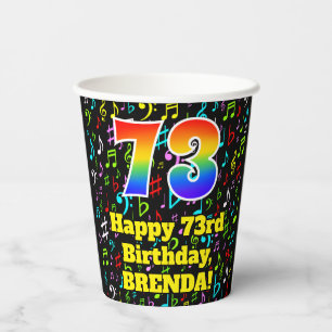 73. Geburtstag: Fun Musiknotens Pattern, Regenboge Pappbecher