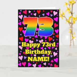 73. Geburtstag: Loving Hearts Muster, Regenbogen # Karte