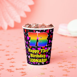 73. Geburtstag: Loving Hearts Pattern, Rainbow 73 Pappbecher