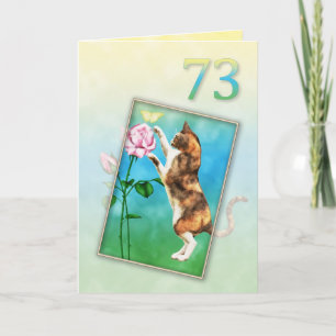 73. Geburtstag mit einer spielerischen Katze Karte