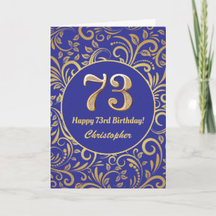 73. Geburtstag Navy Blue and Gold Floral Muster Karte