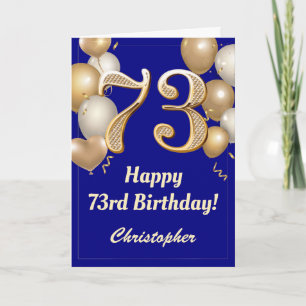 73. Geburtstag Navy Blue und Gold Balloons Confett Karte