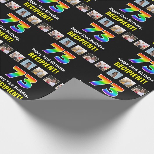 73. Geburtstag: Regenbogen "73"; benutzerdefiniert Geschenkpapier (Ecke)