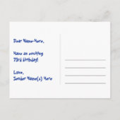 73. Geburtstag: Rosa Streifen & Herz, Regenbogen 7 Postkarte (Rückseite)