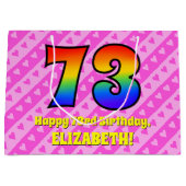 73. Geburtstag: Rosa Streifen & Herz, Regenbogen # Große Geschenktüte (Vorderseite)