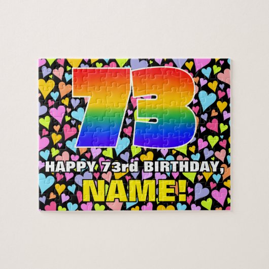 73. Geburtstag — Spaß, Liebende Herzformen + "73" Puzzle (Horizontal)