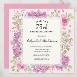 73. Geburtstagseinladung Elegante rosa Blumen Einladung