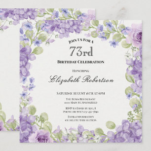 73. Geburtstagseinladung Elegantes Lila Floral Einladung