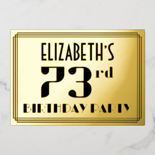 73. Geburtstagsfeier: Art Deco-Look „73“ und Name Folieneinladung