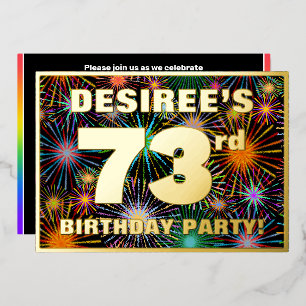 73. Geburtstagsparty — Spaß, farbenfrohe Feuerwerk Folieneinladung