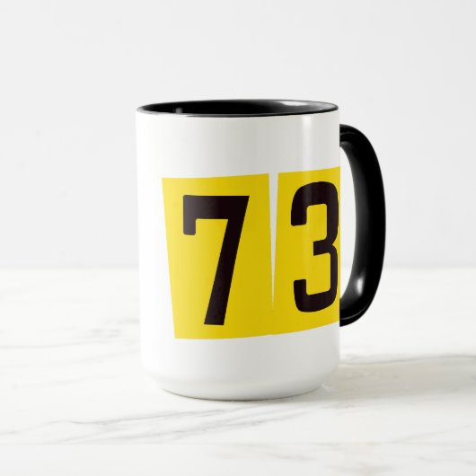 73 Ham Radio Tasse individuell mit Rufzeichen (VorderseiteRechts)