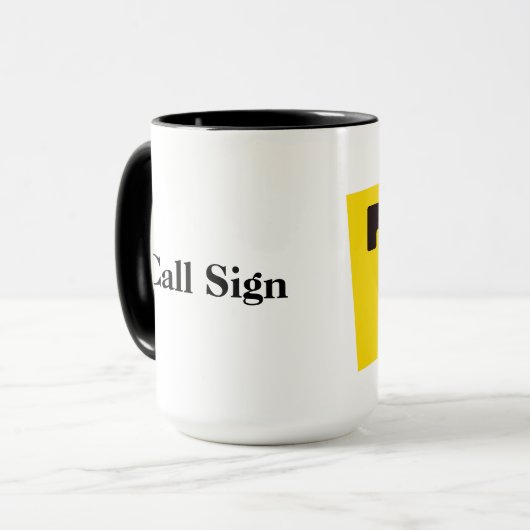 73 Ham Radio Tasse individuell mit Rufzeichen (Vorderseite Links)