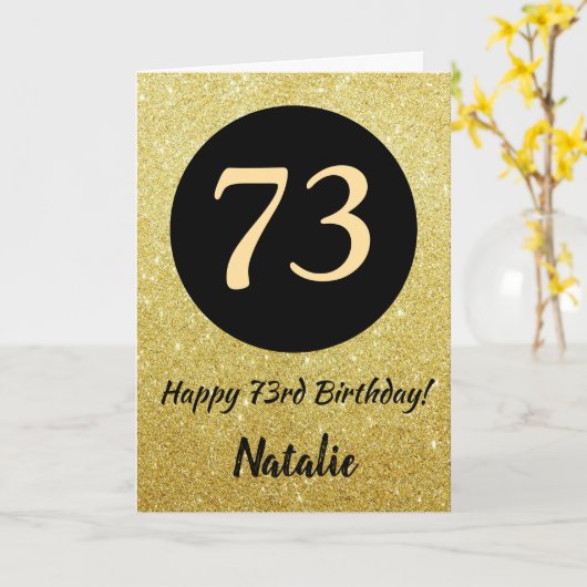 73. Happy Birthday Black and Gold Glitzer Card Karte (Gelbe Blume)