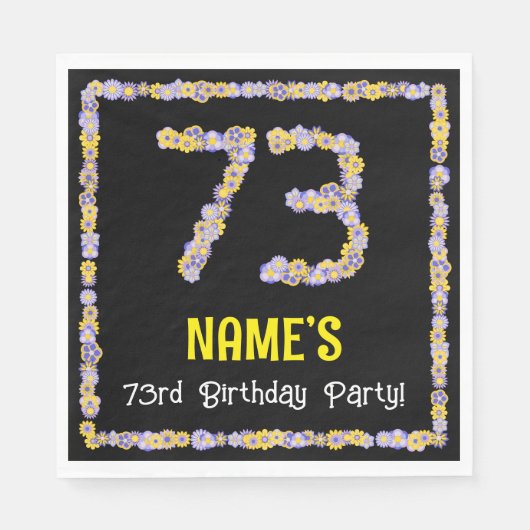 73rd Birthday: Floral Flowers Number, Custom Name Serviette (Vorderseite)