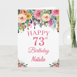 73rd Birthday Watercolor Floral Flowers Pink Card Karte