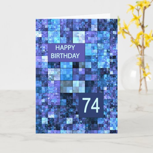 74. Geburtstag, Blue Squares, Karte (Gelbe Blume)