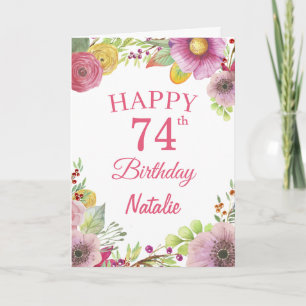 74. Geburtstag Blume Aquarellfarben Rosa Karte
