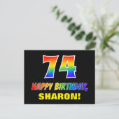 74. Geburtstag: Bold, Fun, Simple, Rainbow 74 Postkarte (Stehend Vorderseite)