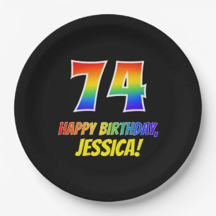 74. Geburtstag: Bold, Lustig, Einfach, Regenbogen  Pappteller