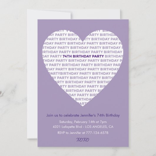 74. Geburtstag Einladung Typografie Xoxo (Vorderseite)