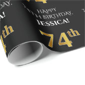 74. Geburtstag: Elegant, schwarz, Imitate Gold Loo Geschenkpapier (Rolleneckpunkt)