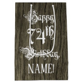 74. Geburtstag: Extravagant, Imitate Holzaussehen Mittlere Geschenktüte (Rückseite)