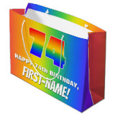 74. Geburtstag: Farbiges, lustiges Regenbogenmuste Große Geschenktüte (Rückseite Schrägansicht)