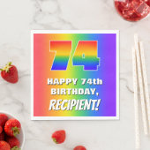74. Geburtstag: Farbiges, lustiges Regenbogenmuste Serviette (Beispiel)