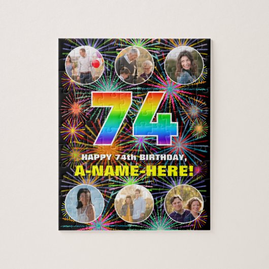 74. Geburtstag: Fun Rainbow #, Individuelle Name + Puzzle (Vertikal)