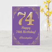 74. Geburtstag Lila und Gold Glitzer Frame Karte (Gelbe Blume)