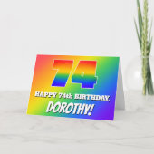 74. Geburtstag: mehrfarbiges Regenbogenmuster # 74 Karte (Vorderseite)
