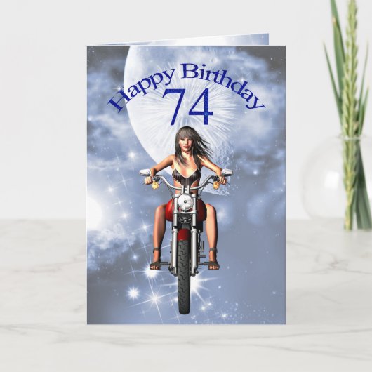 74. Geburtstag mit einem Biker Karte (Vorderseite)