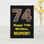 74. Geburtstag: Name, Imitate Holzkörnchen Muster Karte (Gelbe Blume)