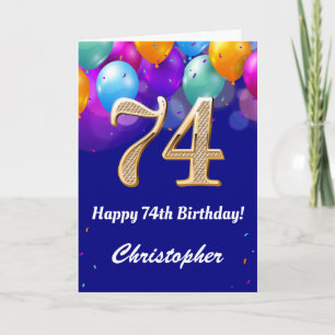 74. Geburtstag Navy Blue und Gold farbige Ballons Karte