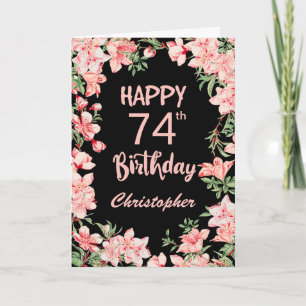74. Geburtstag Pink Peach Wasserfarbe Schwarz Karte