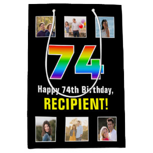 74. Geburtstag: Regenbogen "74", benutzerdefiniert Mittlere Geschenktüte