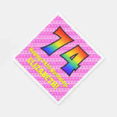 74. Geburtstag: Rosa Streifen & Herz, Regenbogen # Serviette (Ecke)