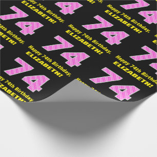 74. Geburtstag: Rosa Streifen und Herzen "74" + Na Geschenkpapier