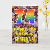 74. Geburtstag; Rustikale Herbstblätter; Regenboge Karte (Gelbe Blume)
