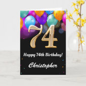 74. Geburtstag Schwarz und Gold farbige Ballons Karte (Gelbe Blume)