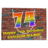 74. Geburtstag: Spaß, Graffiti-Inspiriert Regenbog Große Geschenktüte (Rückseite)