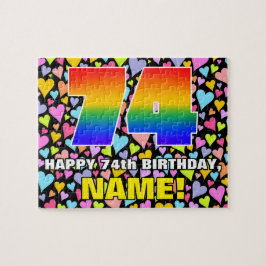 74. Geburtstag — Spaß, Liebende Herzformen + "74" Puzzle
