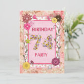 74. Geburtstagsfeier mit Blumenrahmen Einladung (Stehend Vorderseite)