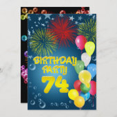 74. Geburtstagsparty Einladung mit Ballons (Vorne/Hinten)