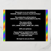 74. Geburtstagsparty — Spaß, Regenbogenspektrum "7 Folieneinladung (Rückseite)