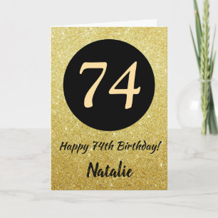74. Happy Birthday Black and Gold Glitzer Card Karte